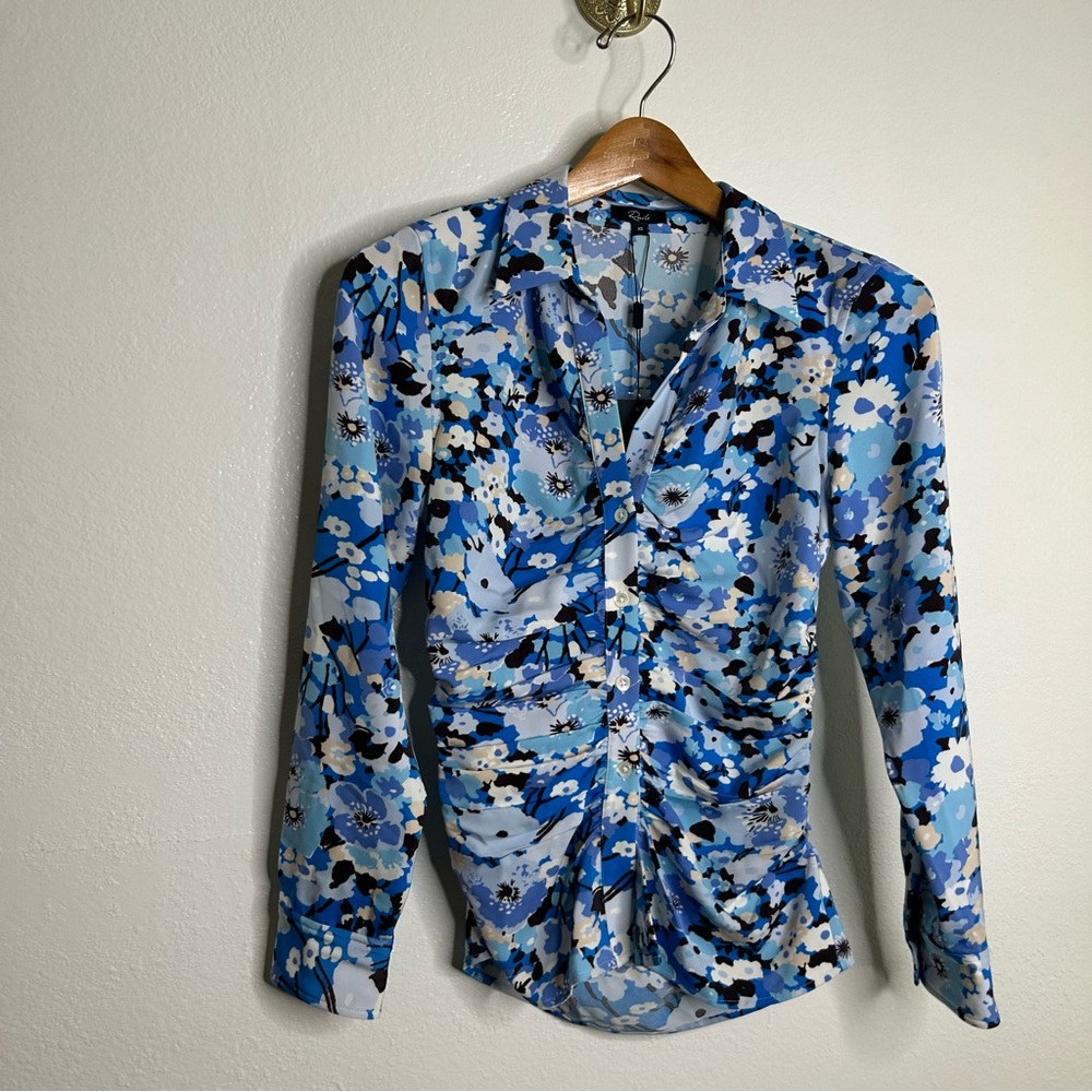 NWT Rails Lisa Ruched Long Sleeve Floral Button Down Blouse Zinnia XS - Picture 5 of 12